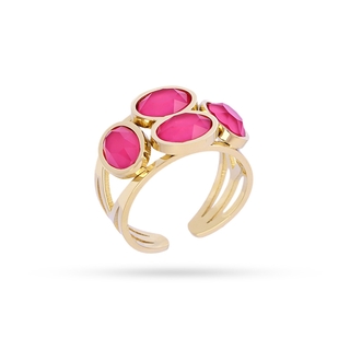 Women's Ring Zinnia Drops BAN181A114 Anartxy Surgical Steel 316L-Gold Plating IP-Pink Crystal